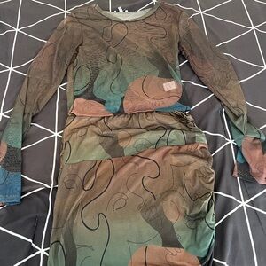 SHEIN Multicolor Abstract Long Sleeve Dress